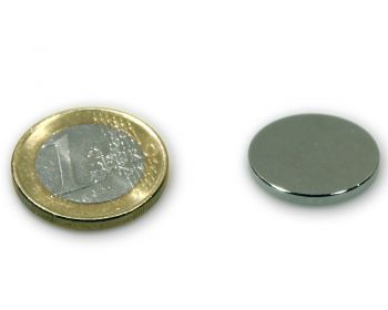 Scheibenmagnet Ø 20,0 x 2,0 mm Neodym N45 vernickelt - hält 3,0 kg