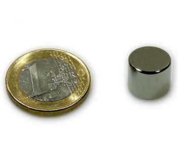 Scheibenmagnet Ø 12,0 x 10,0 mm Neodym N45 vernickelt - hält 7,6 kg