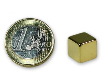 Würfelmagnet 10,0 x 10,0 x 10,0 mm Neodym N45 gold - hält 7,3 kg