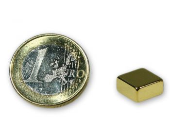 Quadermagnet 10,0 x 10,0 x 5,0 mm Neodym N45 vergoldet - hält 3,2 kg