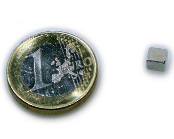 Quadermagnet 5,0 x 5,0 x 3,0 mm Neodym N45 vernickelt - hält 1,0 kg