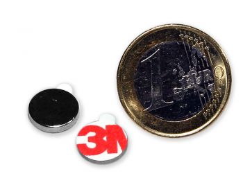 Scheibenmagnet selbstklebend Ø 10,0 x 2,0 mm Neodym N35 - hält 1,3 kg