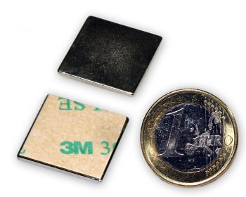 Quadermagnet 20,0 x 20,0 x 1,0 mm Neodym N35 vernickelt - selbstklebend
