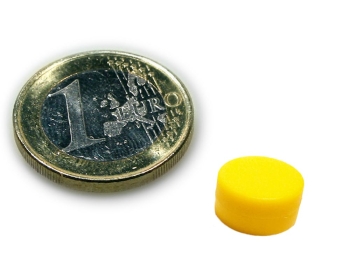 Neodym Magnet Ø 12,7 x 6,3 mm mit Kunststoffmantel - hält 2 kg - gelb