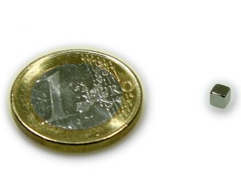Würfelmagnet 3,0 x 3,0 x 3,0 mm Neodym N45 vernickelt - hält 400 g