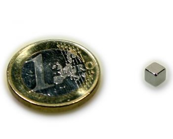 Würfelmagnet 4,0 x 4,0 x 4,0 mm Neodym N45 vernickelt - hält 1,2 kg