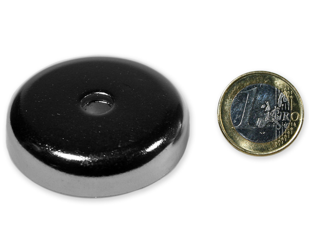 Neodym Flachgreifer Ø 48,0 x 11,5 mm mit Bohrung hält 63 kg Topfmagnet 