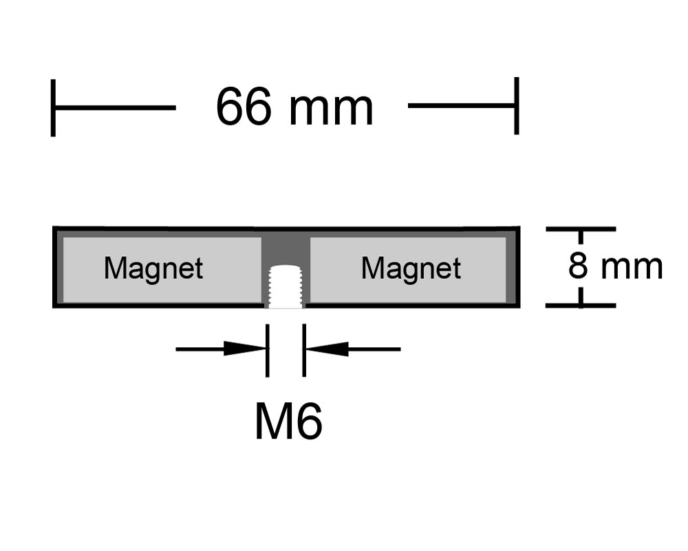Neodym-Magnstem Ø 66 mm gummiert mit Innengewinde M6 hält 25,0 kg