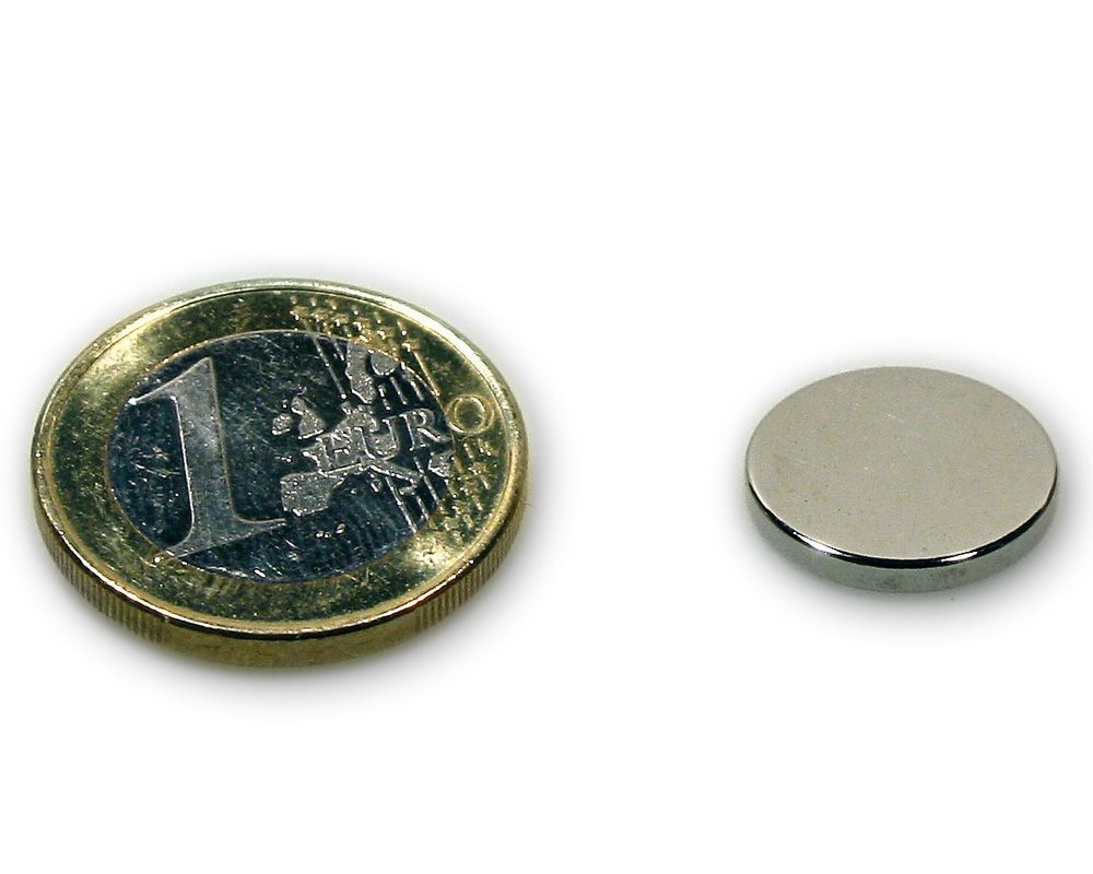 Scheibenmagnet Ø 15,0 x 2,0 mm Neodym N45 vernickelt - hält 2,3 kg