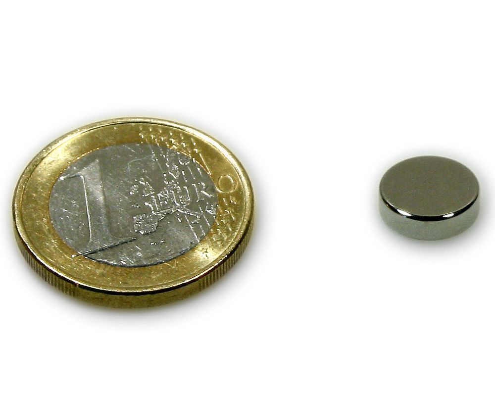 Scheibenmagnet Ø 10,0 x 3,0 mm Neodym N45 vernickelt - hält 2,5 kg