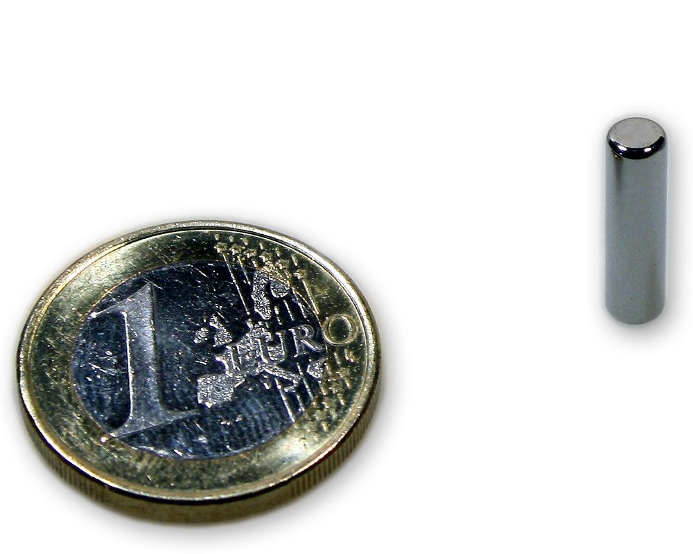 Stabmagnet Ø 4,0 x 15,0 mm Neodym N45 vernickelt - hält 650 g