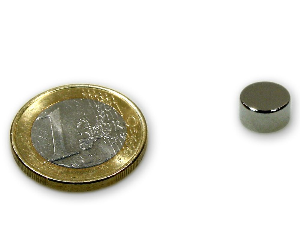 Scheibenmagnet Ø 9,0 x 5,0 mm Neodym N45 vernickelt - hält 2,3 kg