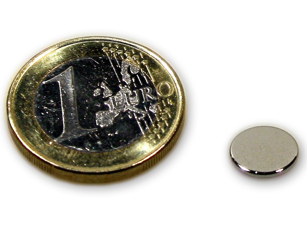 Scheibenmagnet Ø 9,0 x 1,0 mm Neodym N45 vernickelt - hält 700 g
