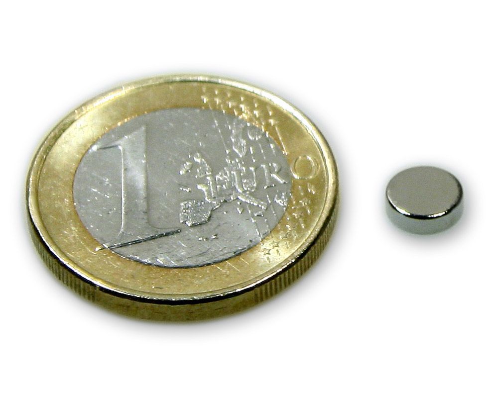 Scheibenmagnet Ø 6,0 x 2,0 mm Neodym N45 vernickelt - hält 700 g