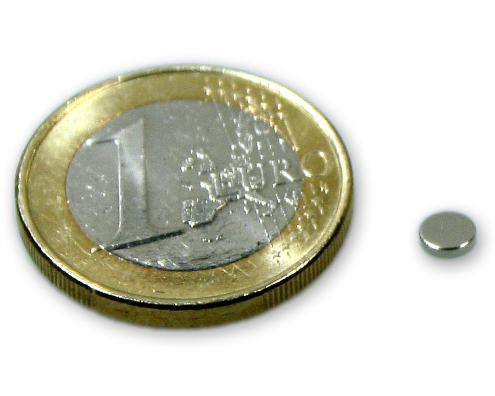Scheibenmagnet Ø 4,0 x 1,0 mm Neodym N45 vernickelt - hält 250 g