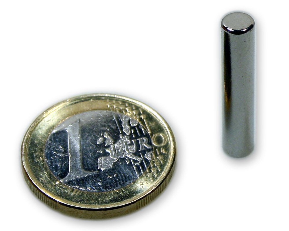 Stabmagnet Ø 5,0 x 25,0 mm Neodym N45 vernickelt - hält 1,1 kg