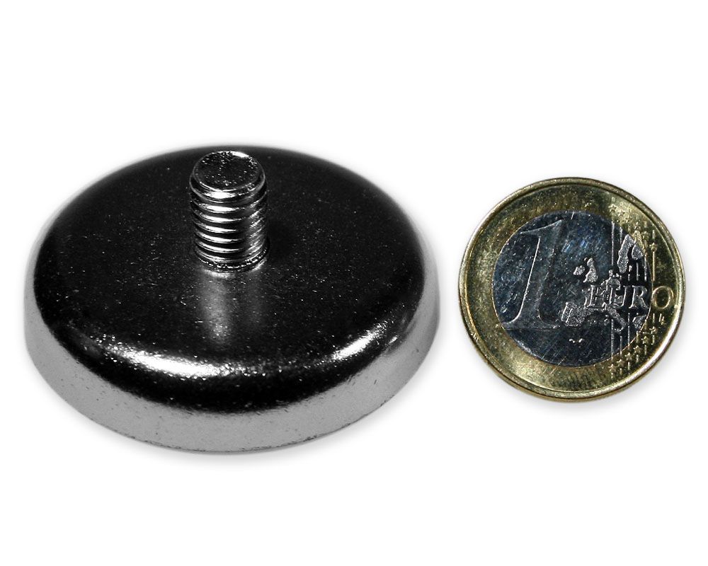 Magnet mit Außengewinde 113 kg Gewinde M8x15 Topfmagnet NdFeB verzinkter Stahltopf magnets4you Neodym Flachgreifer Ø 60,0 x 15,0 mm 