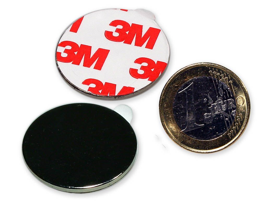 Scheibenmagnet selbstklebend Ø 30,0 x 2,0 mm Neodym N35 - hält 4,8 kg