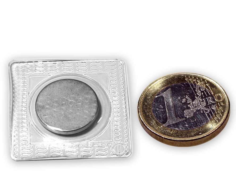 Scheibenmagnet Ø 18,0 x 2,0 mm / zum Einnähen in quadratischer PVC Hülle, 2,0kg