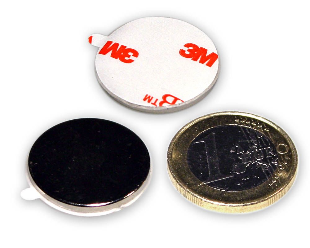 Scheibenmagnet selbstklebend (Schaum) Ø 22,0 x 2,0 mm Neodym N35 - hält 2,9 kg