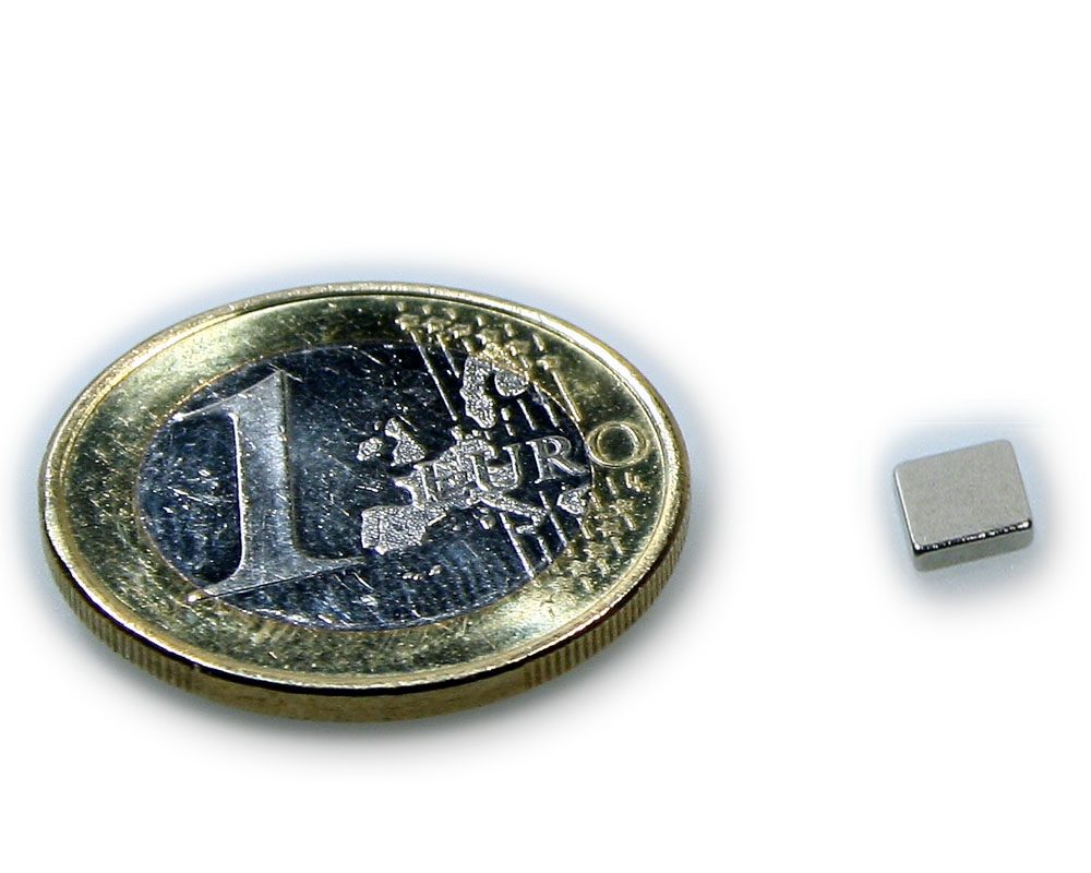 Quadermagnet 3,0 x 3,0 x 1,0 mm Neodym N45 vernickelt - hält 200 g