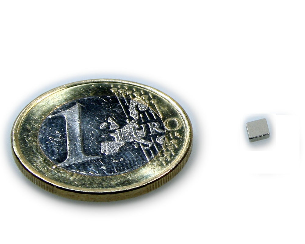 Quadermagnet 2,0 x 2,0 x 1,0 mm Neodym N45 vernickelt - hält 150 g