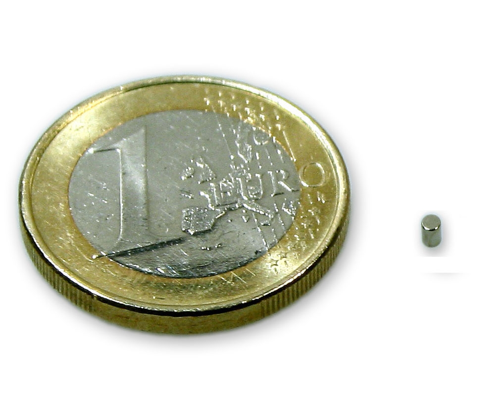 Stabmagnet Ø 1,0 x 1,5 mm Neodym N45 vernickelt - hält 35 g