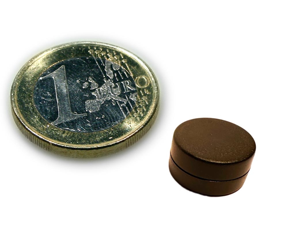 Neodym Magnet Ø 12,7 x 6,3 mm mit Kunststoffmantel - hält 2 kg - schwarz