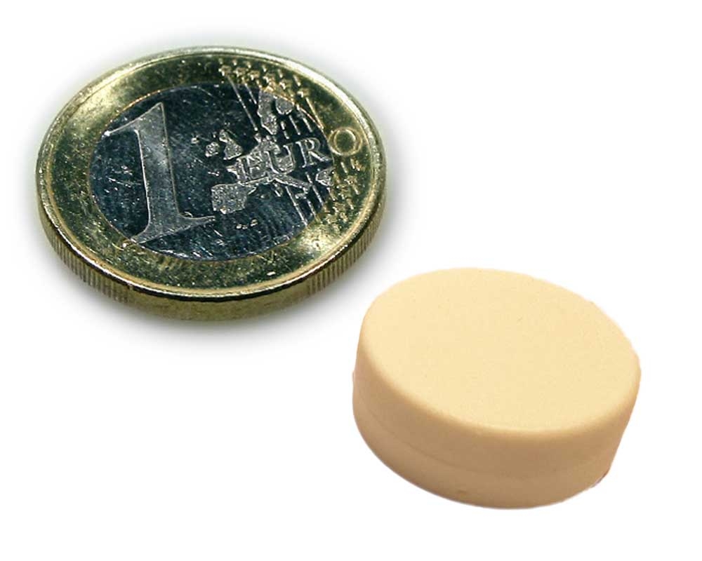 Neodym Magnet Ø 16,0 x 6,0 mm mit Kunststoffmantel - hält 2,6 kg - weiss