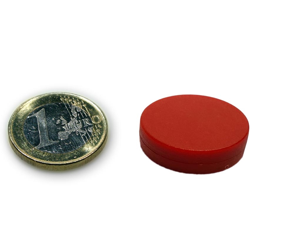 Neodym Magnet Ø 22,0 x 6,0 mm mit Kunststoffmantel - hält 4,2 kg - rot