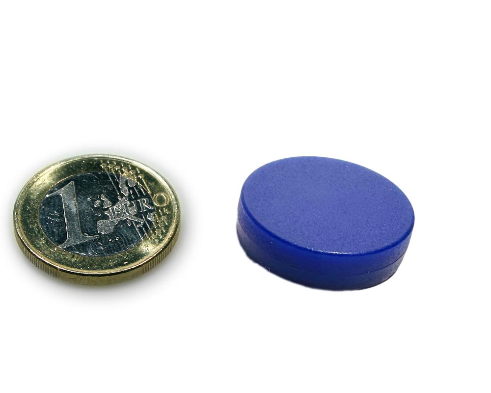 Neodym Magnet Ø 22,0 x 6,0 mm mit Kunststoffmantel - hält 4,2 kg - blau