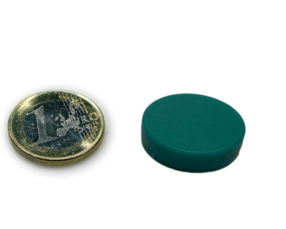 Neodym Magnet Ø 22,0 x 6,0 mm mit Kunststoffmantel - hält 4,2 kg - grün