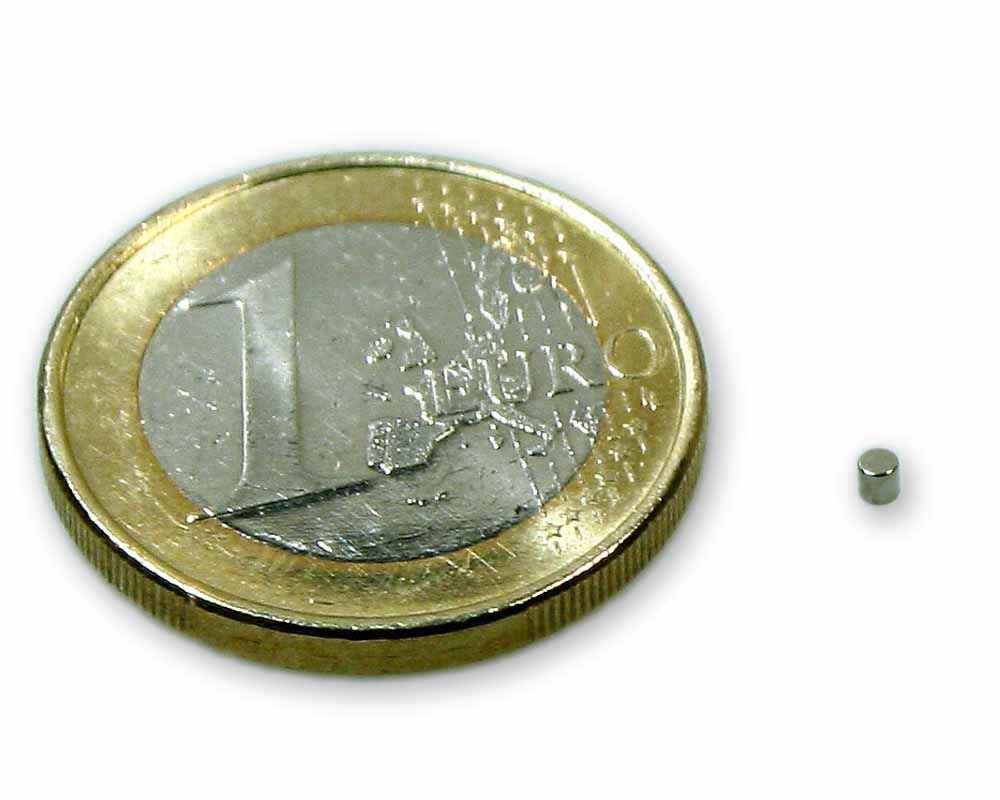 Scheibenmagnet Ø 1,5 x 1,5 mm Neodym N45 vernickelt - hält 150 g