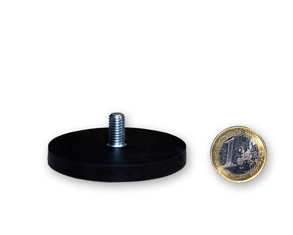 Neodym-Magnetsystem Ø 43 mm gummiert mit Gewindezapfen M6 hält 10,0 kg