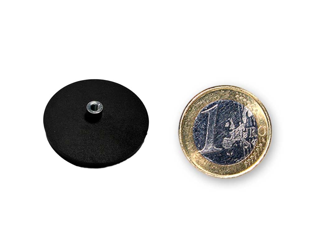 Neodym-Magnetsystem Ø 22 mm gummiert mit Gewindebuchse M4 hält 4,9 kg