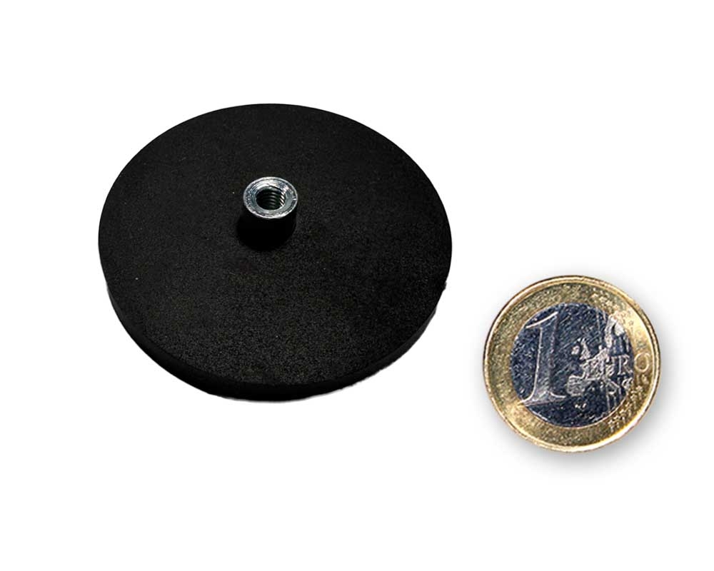 Neodym-Magnetsystem Ø 43 mm gummiert mit Gewindebuchse M4 hält 10,0 kg