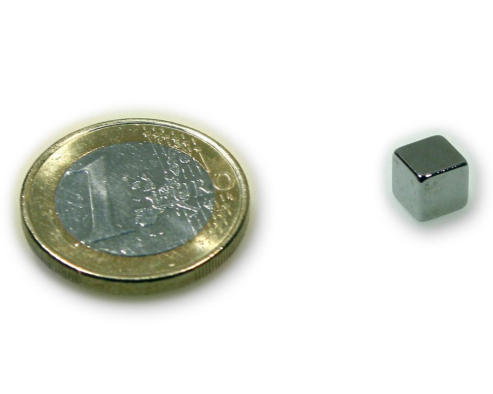 Würfelmagnet 6,0 x 6,0 x 6,0 mm Neodym N45 vernickelt - hält 1,9 kg
