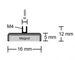 Neodym Flachgreifer mit Buchse Ø 16,0 mm M4 hält 6,0 kg