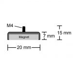Neodym Flachgreifer mit Gewinde Ø 20,0 mm M4 hält 10,0 kg