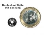 Scheibenmagnet Ø 10,0 mm x 3,0 mm Neodym N35 vernickelt - 3 mm Senkl. Nord