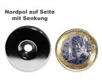 Scheibenmagnet Ø 25,0 mm x 4,0 mm Neodym N35 vernickelt - 4,5 mm Senkl. Nord