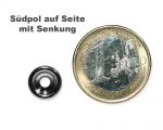 Scheibenmagnet Ø 10,0 mm x 3,0 mm Neodym N35 vernickelt - 3 mm Senkl. Süd