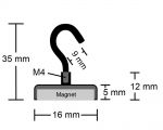 Hakenmagnet Ø 16 mm mit Neodym - schwarz - hält 8,0 kg