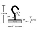 Hakenmagnet Ø 20 mm mit Neodym - schwarz - hält 10,5 kg