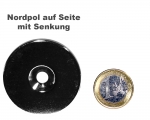 Scheibenmagnet Ø 50,0 mm x 4,0 mm Neodym N35 vernickelt - 4,5 mm Senkl. Nord