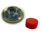 Neodym Magnet Ø 12,7 x 6,3 mm mit Kunststoffmantel - hält 2 kg - rot