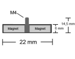 Neodym-Magnetsystem Ø 22 mm gummiert mit Gewindezapfen M4 hält 5,9 kg