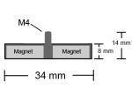 Neodym-Magnetsystem Ø 34 mm gummiert mit Gewindezapfen M4 hält 8,9 kg